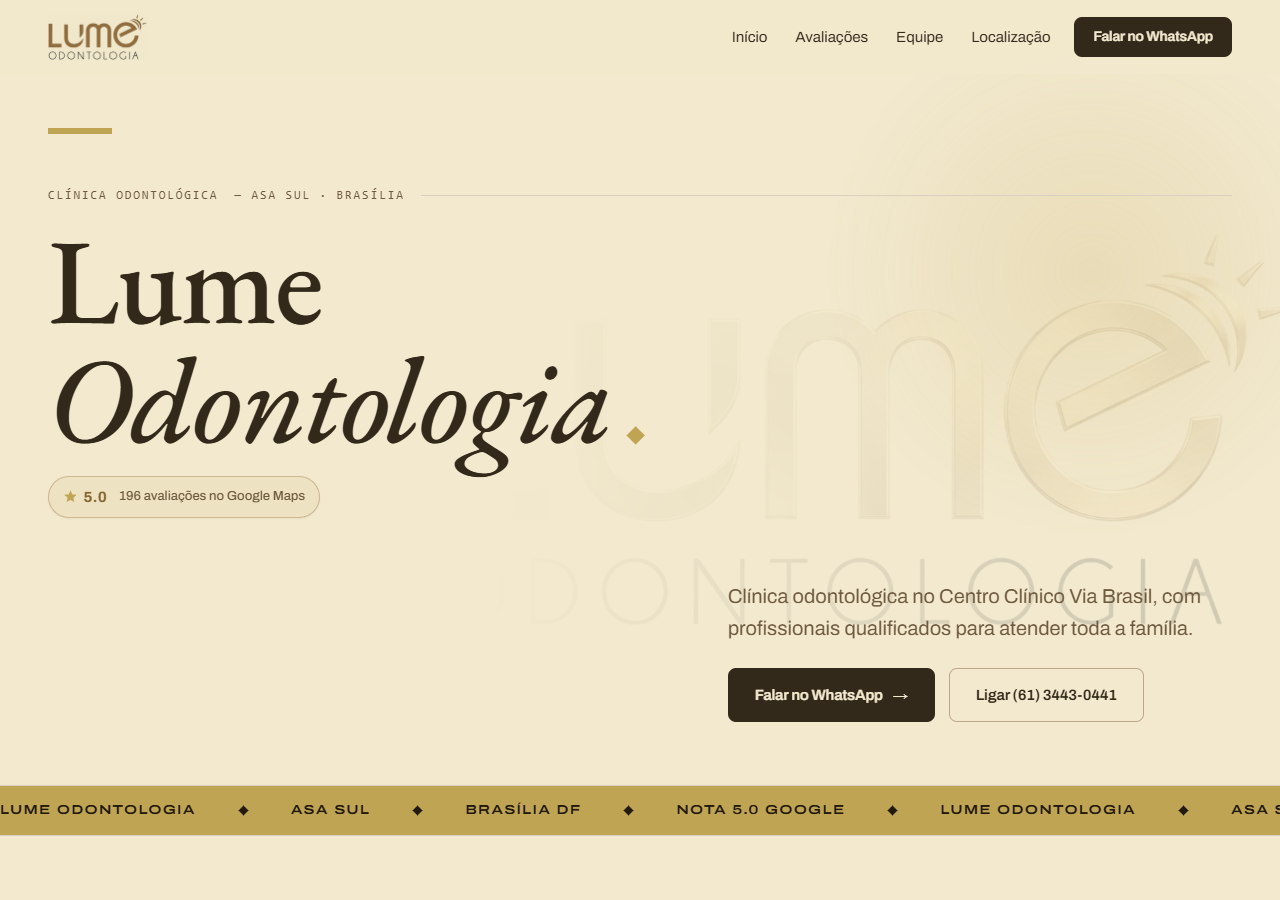 Conceito de site para a Lume Odontologia